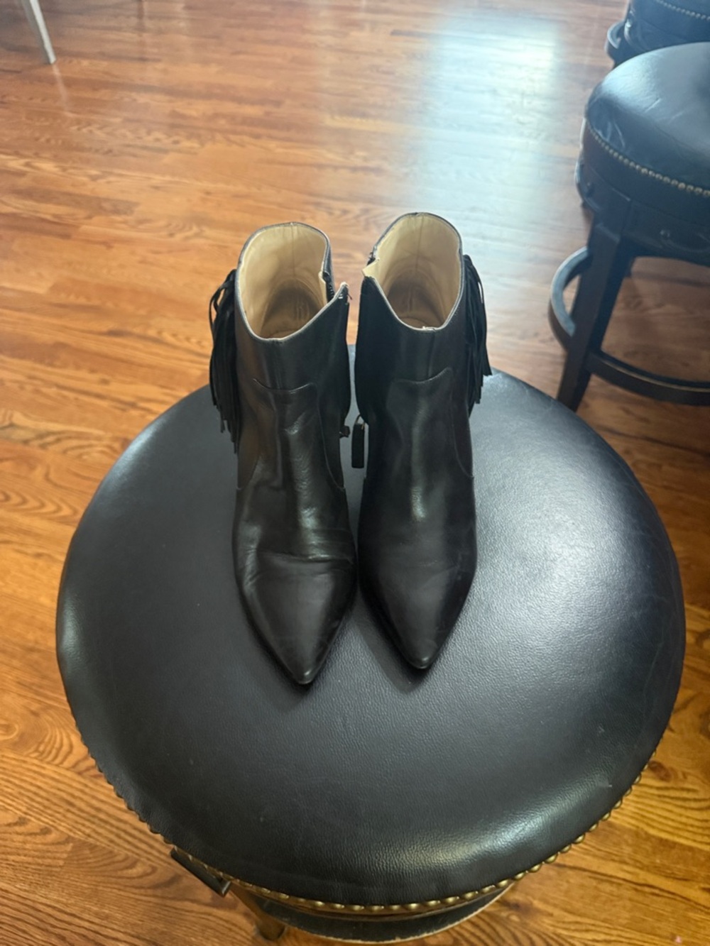 Nine West Black Pointed Toe Fringe Ankle Boots